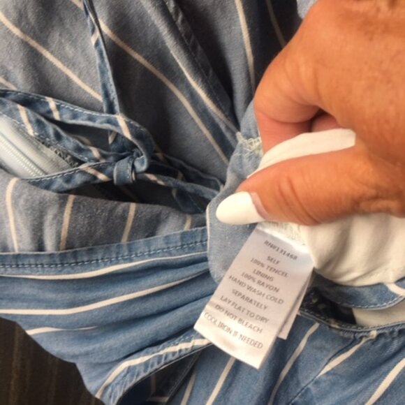 FATE  tencel blue/white striped jumpsuit with tie up halter neck size small - Picture 10 of 13